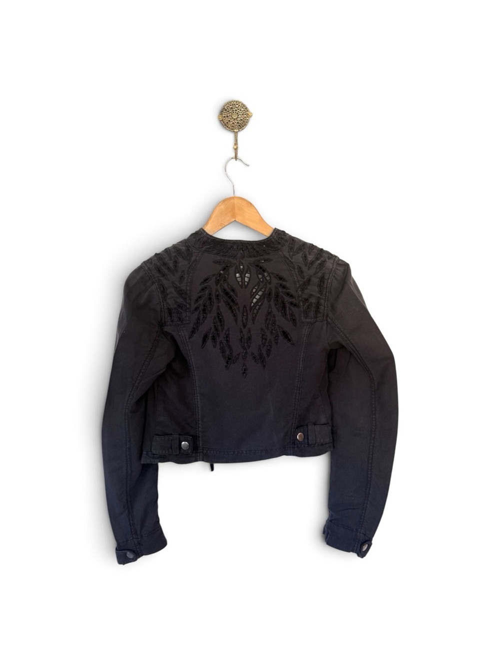 Vintage Free People Linen Crop Lace Moto Jacket Size 2 - Picture 3 of 12